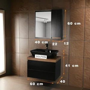 ست کابینت و روشویی دلفین مدل ZND-R13-Blبه همراه آینه و باکس | مشکی | گارانتی اصالت و سلامت فیزیکی کالا